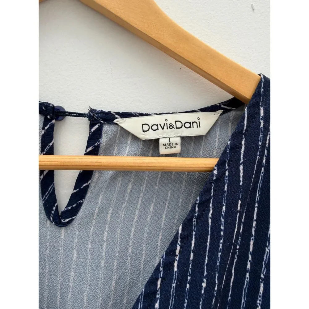 Davi & Dani Navy & White Striped V-Neck Romper - Size L